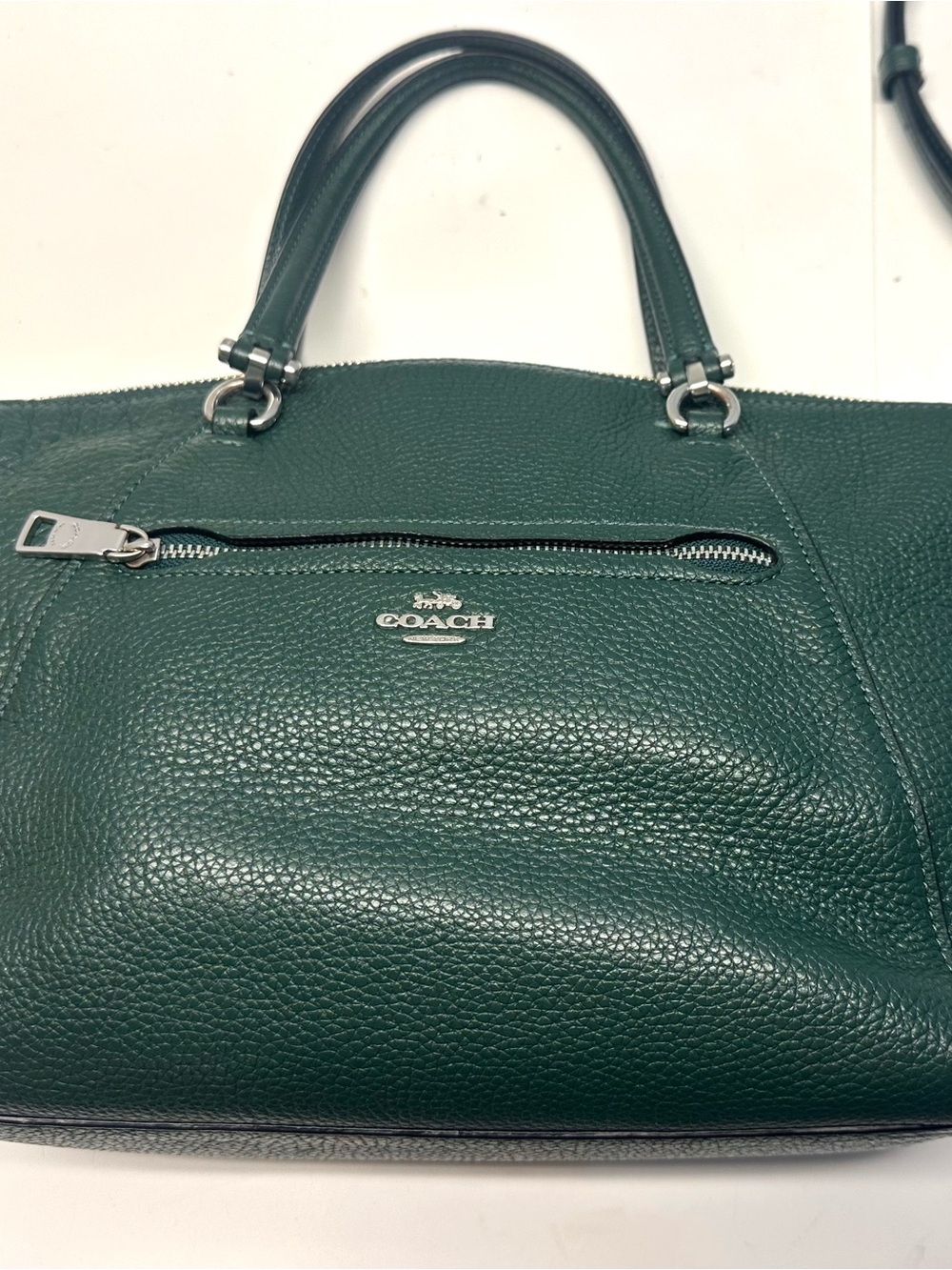 Coach Green Pebbled Leather Satchel Shoulder Bag Crossbody Purse Zip Top - Picture 5 of 7